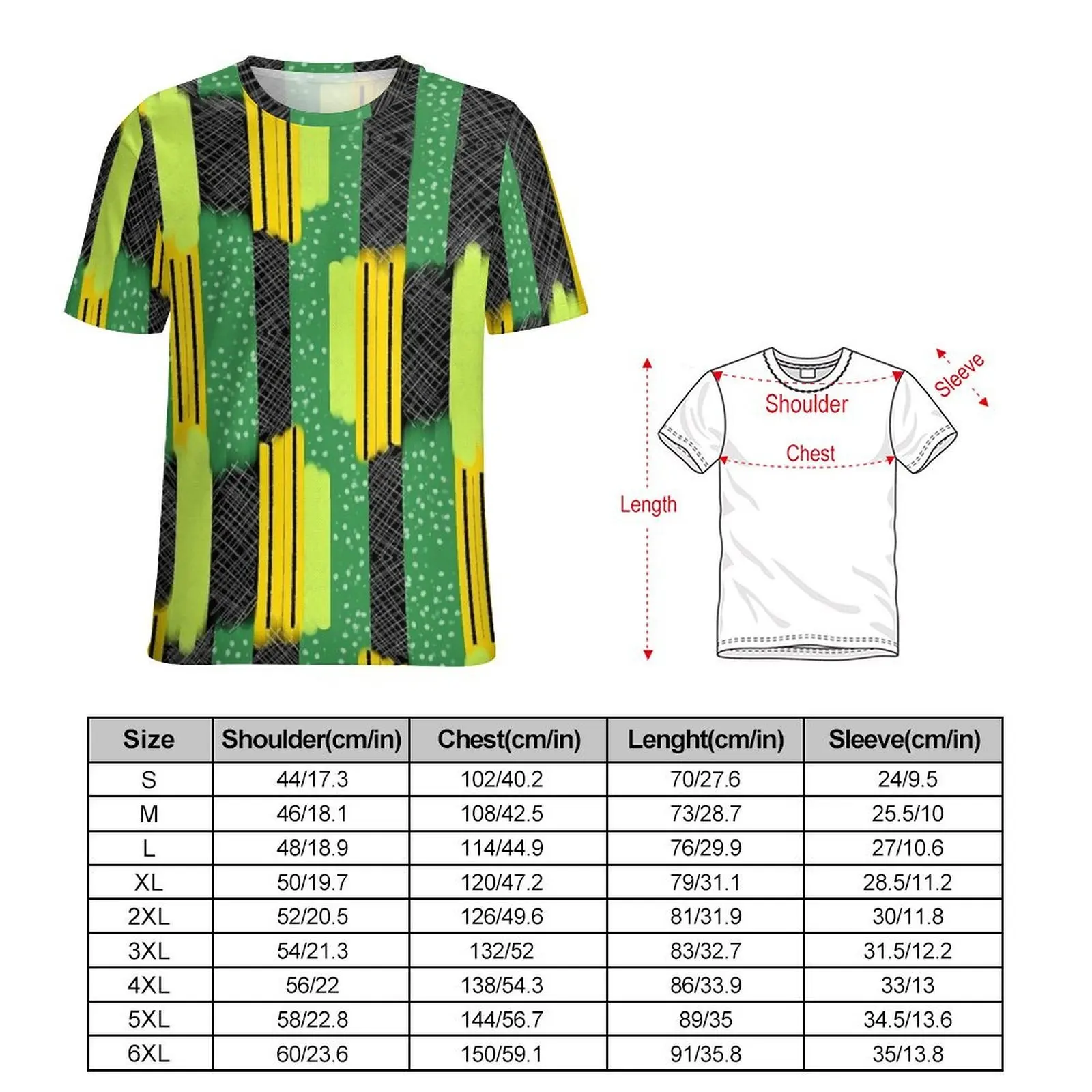 Original T-Shirt Green Black And Yellow African Retro Print T Shirts Hippie Tees For Men Short-Sleeved Graphic Big Size Clothes