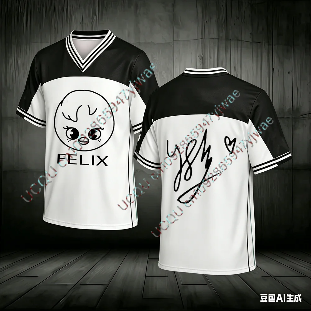 2026 New Kpop Boy Band Jersey Felix Cartoon Image Signature Printed Short Sleeved Gift For Stay Summer Men'S Women'S T-Shirt