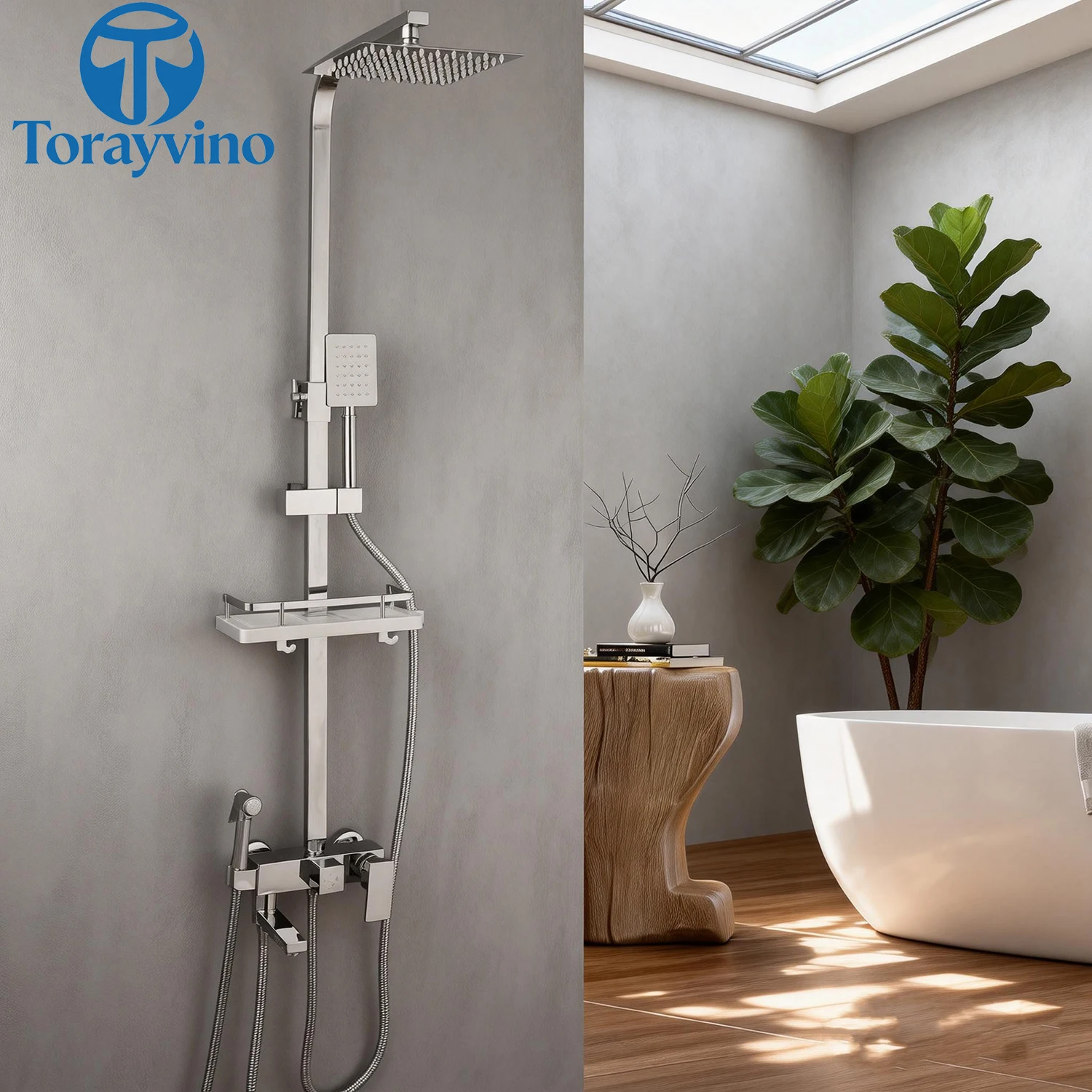 Torayvino Bathroom Showers Faucet 4 Function Height Adjust Mixer Crane Shower System Set Rotatable Spout Rainfall Shower Spray