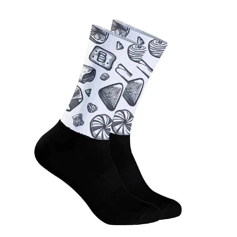 

Велосипедные носки с монофудным принтом, силиконовые бесшовные аэроанти-носки, летние дышащие велосипедные носки