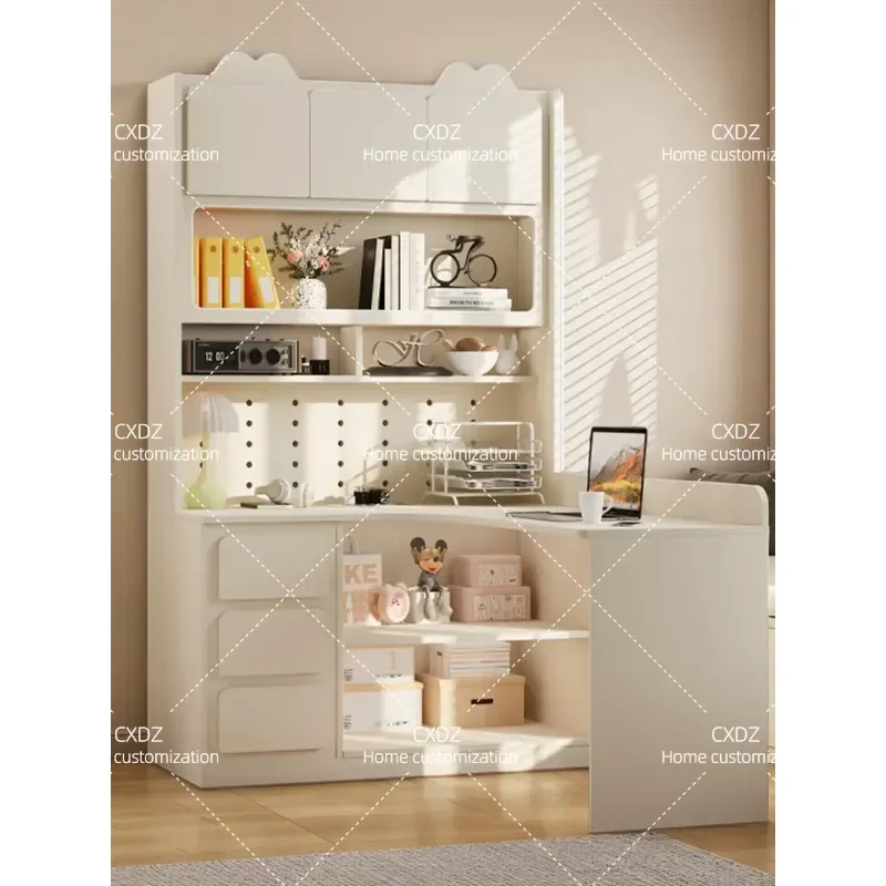 French Cream Wind Corner Desk Bookshelf Combination Computer Desk Storage Integrated Student Office Children's Study Desk