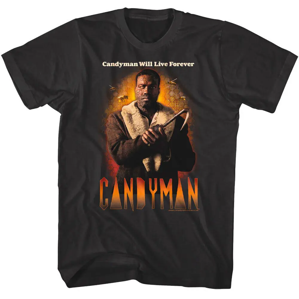 Candyman Will Live Forever Men's T Shirt Bees Hook Hand Horror Movie Poster