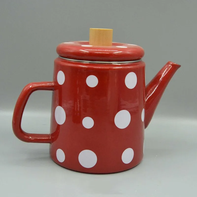 

1.5 L Kitchen Accessories Thickened Classic Red Polka Dot Enamel Kettle Teapot Coffee Pot Oil Jug
