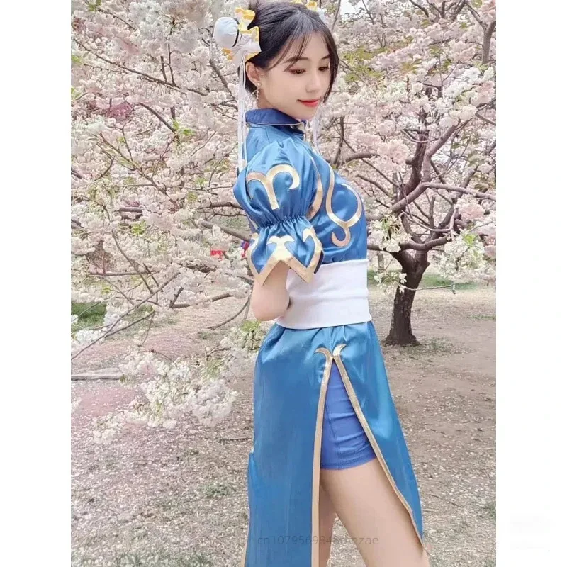 XT8Chunli زي لعبة شخصية الشارع الفتوة كاملة تأثيري شيونغسام هالوين مثير مجموعة سوار أغطية الرأس @ XT6!