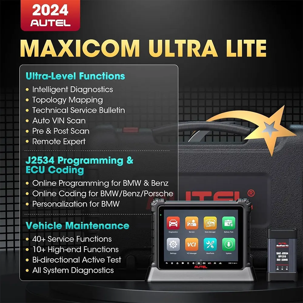 Autel MaxiSys Ultra Lite Top Automotive Diagnostic Scanner ECU Programming MaxiFlash VCI Auto Scan Tools 2 Year Updated