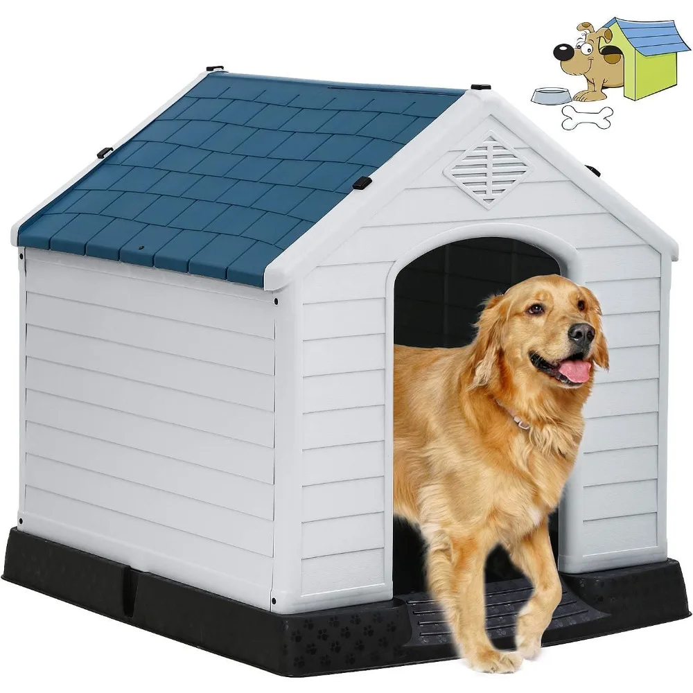 

Indoor Outdoor Big Dog House Plastic Pet Kennels with Base Support for Winter, Dog House for Medium Large Pets Dogs, Waterproof.