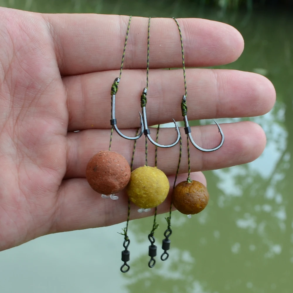 Hirisi 3pcs Carp Fishing Hair rigs set carp Terminal Tackle Kit Ready Made Rigs with Free bait needle Boilie Stoppers TS109