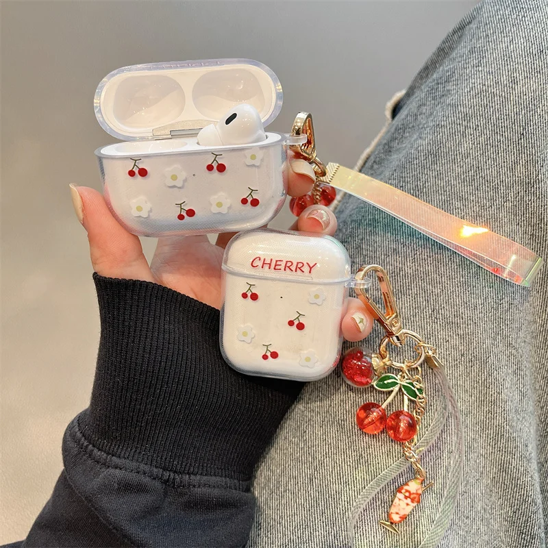 Ins lindo llavero de cereza para Apple AirPods 4 funda para auriculares inalámbricos Bluetooth para AirPods 3 Pro 2 funda suave para caja de auriculares