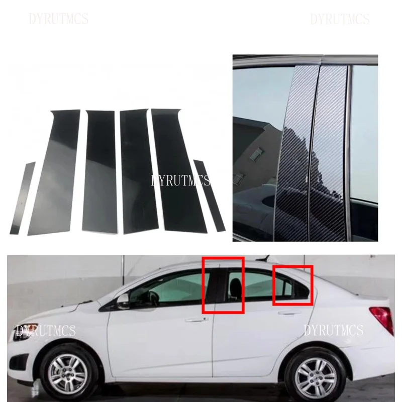 

Glossy Black Silver Pillar Post Fit For Chevrolet Aveo Sonic Sedan T300 2012-2020 Door Window Column BC Trim Sticker Cover