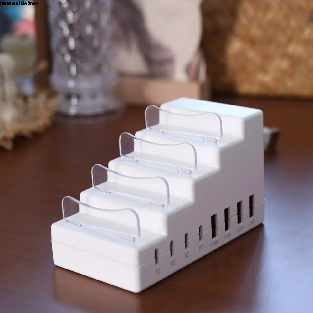 66W Power Socket Bracket Charger 4USB Ports PD Fast Charging Desktop Charging Power Strip 4Type C Ports 8Ports Socket