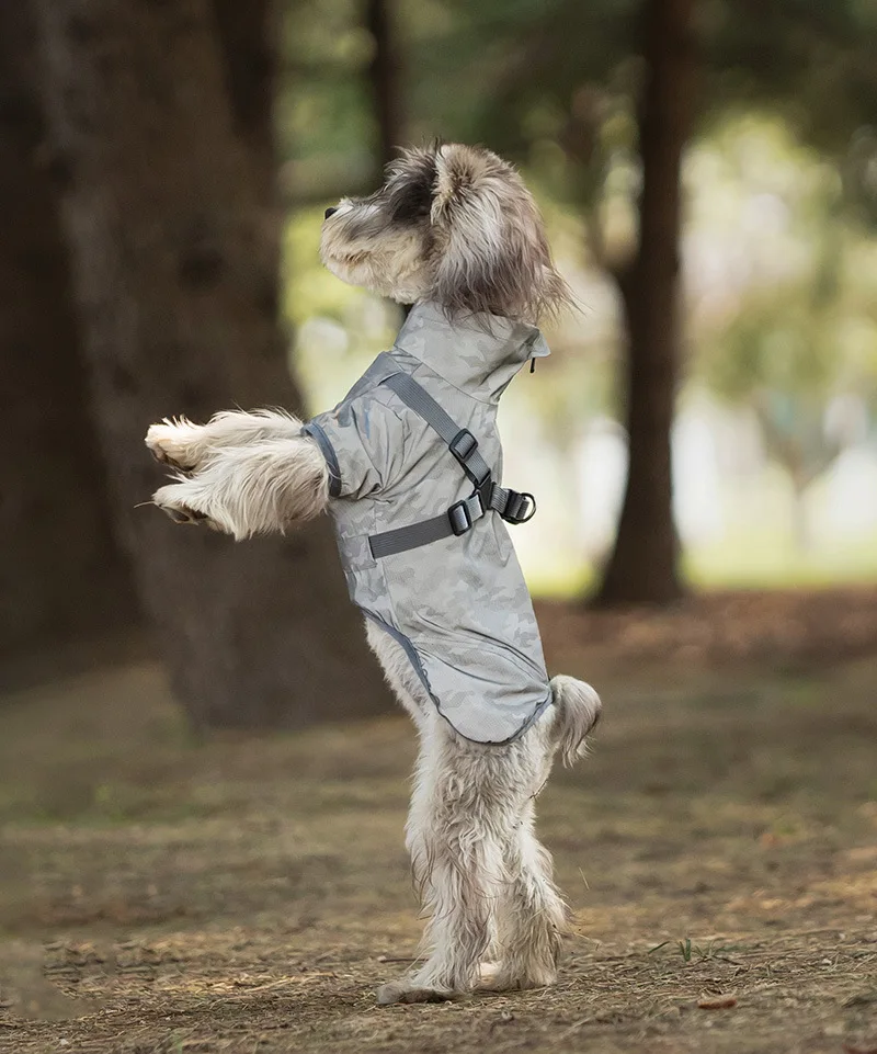 Waterproof Dog Rain Jacket with Harness Safety Reflective Dog Raincoat for Small Dogs Pet Outdoor Jackets for Jungle Camping