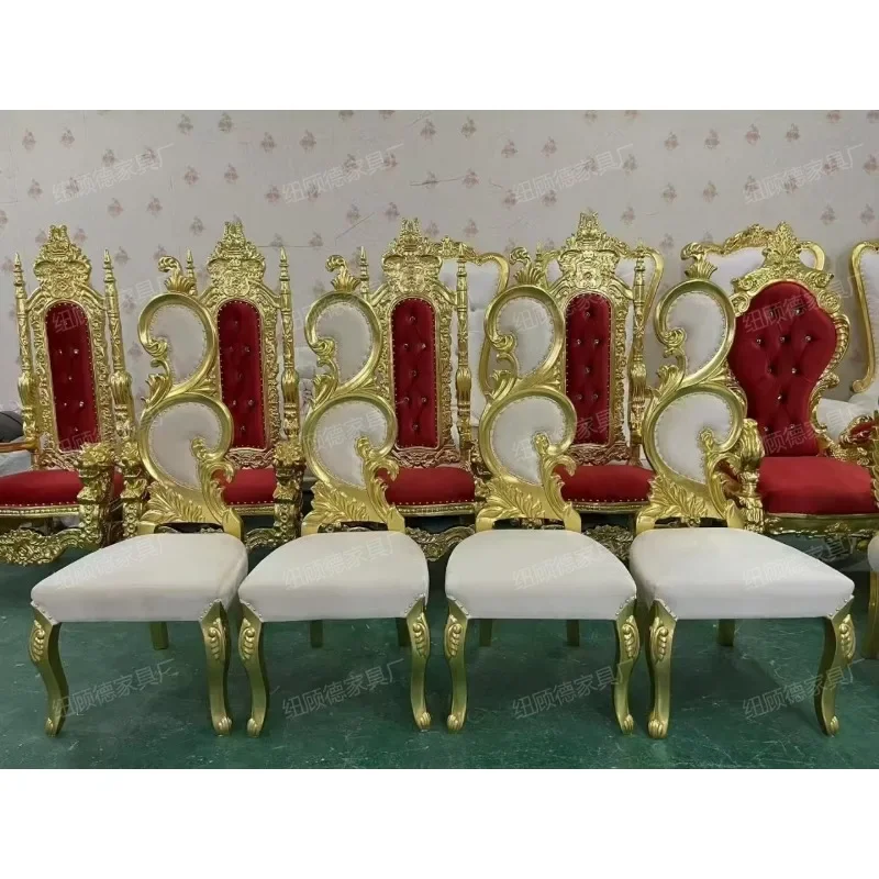 European Princess Chair Hotel Clubhouse Decorative Chair, Light Luxury High Back King Queen Solid Wood Seat