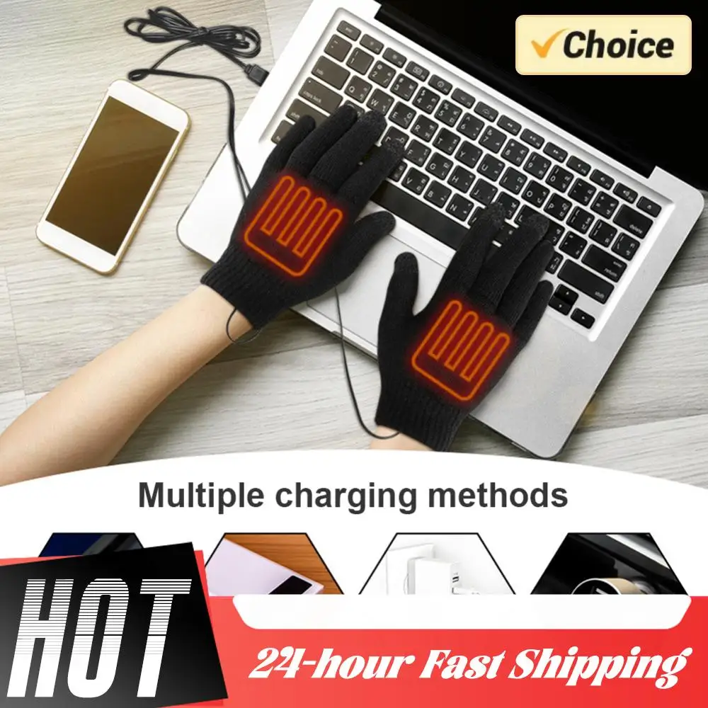 Guantes de punto con calefacción USB para invierno, guantes térmicos a prueba de viento con pantalla táctil para montar, senderismo, guantes cálidos para ciclismo con dedos completos