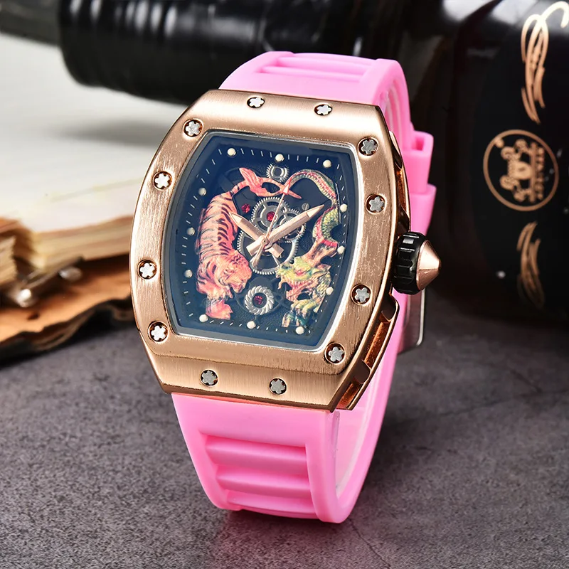 New Wine Barrel Super luminous hollow Richard Watch High Quality Silicone Chronograph Dragon and Tiger Watch