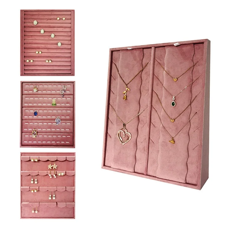 Vertical Velvet and Leather Jewelry Display Stand Large Adjustable Earring Necklace Ring Organizer for Shop Home Vanity Counter