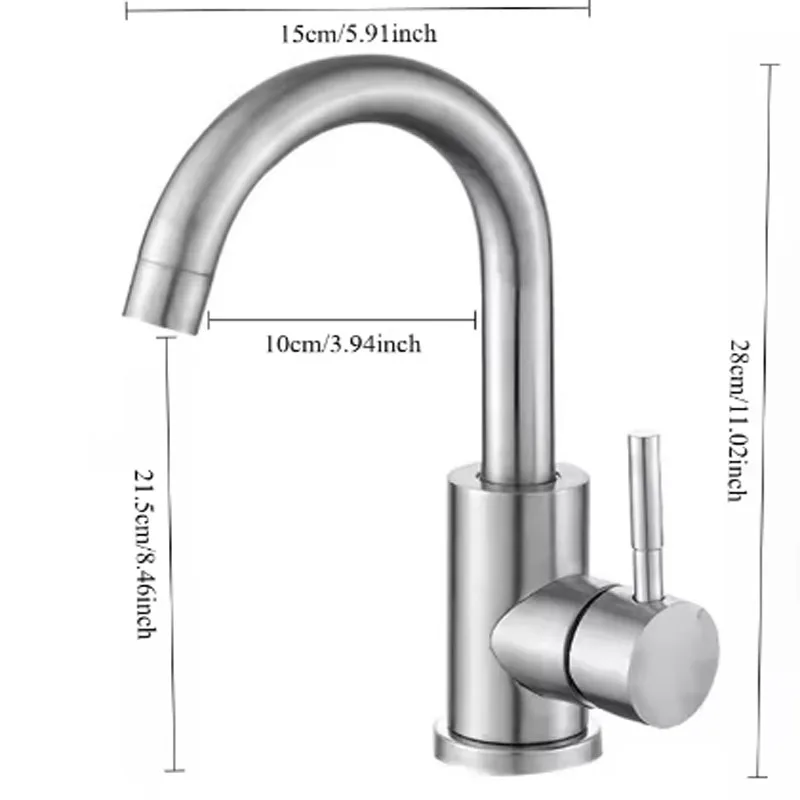 304 Stainless Bathroom Basin Faucet Steel Hot Cold Wash Mixer Crane Tap 360 Rotation Sink Faucets Single Lever Tap For Bathroom image 5
