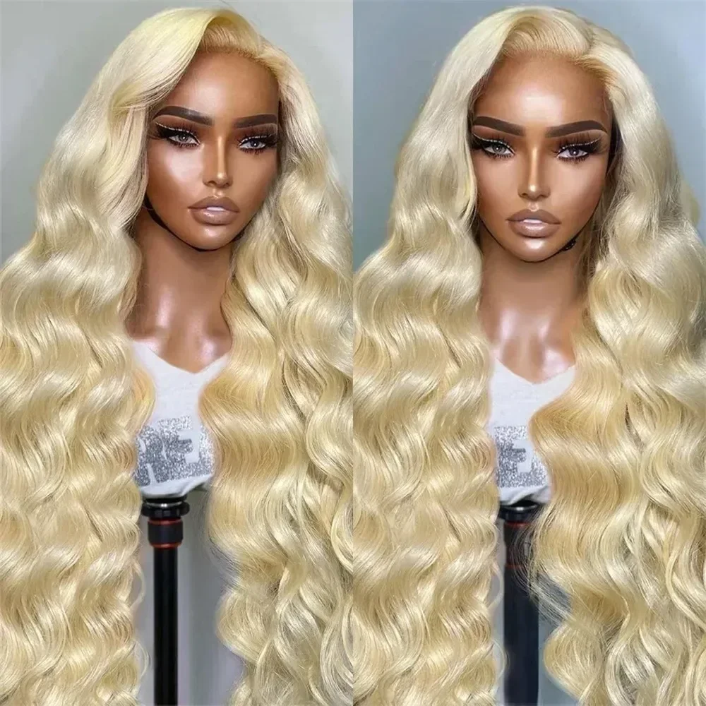 Blonde Body Wave Lace Front Wig HD Transparent Lace 13x6 Human Hair 613 Pre Plucked Full Frontal Wigs 200 Density