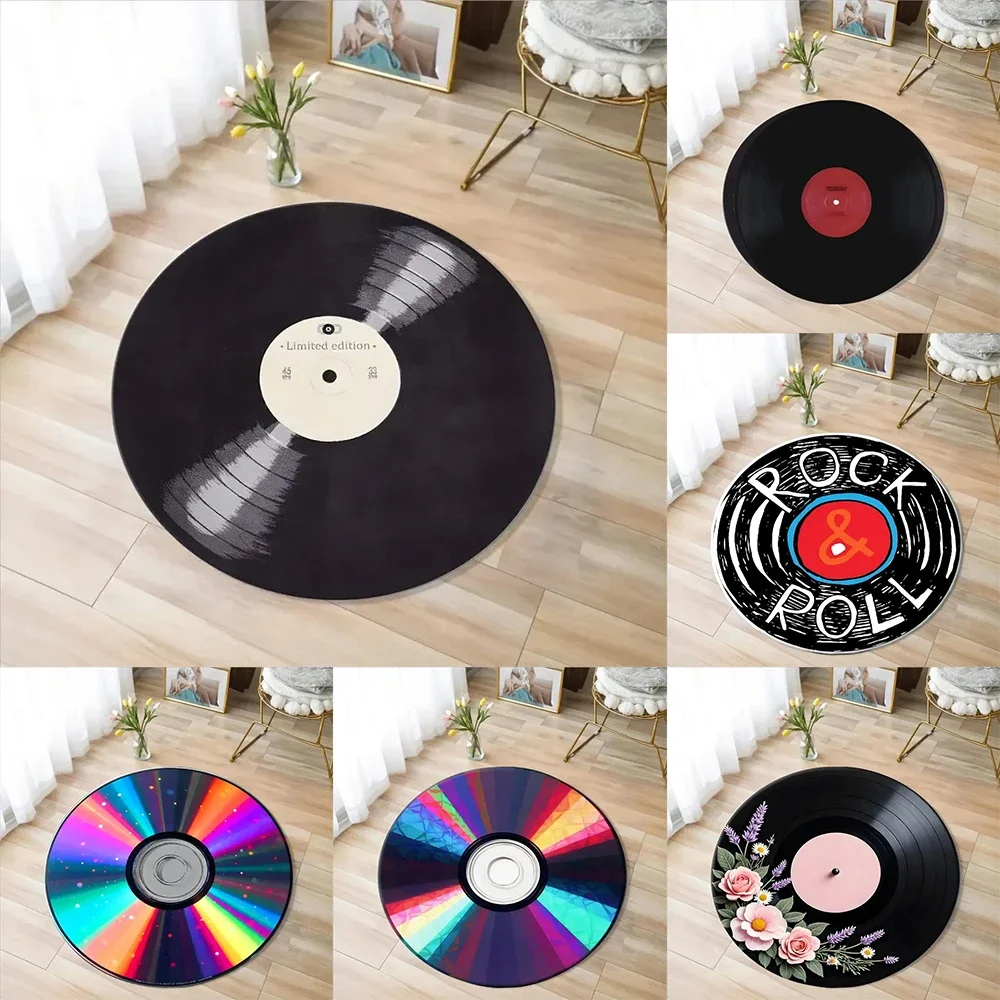 rinted Vinyl Music Record Carpet Machine Washable Rug Gift for Music Lovers Rug Retro Vinyl Record Round Rug Non Slip Mat