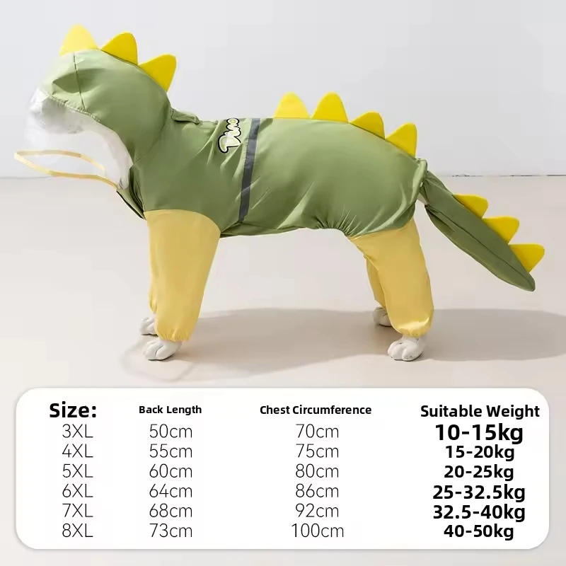 Large Dog Dinosaur Raincoat Golden Retriever Four Legged Waterproof Clothe Pet Summer All Inclusive With Tail Stereo Rain Ponch