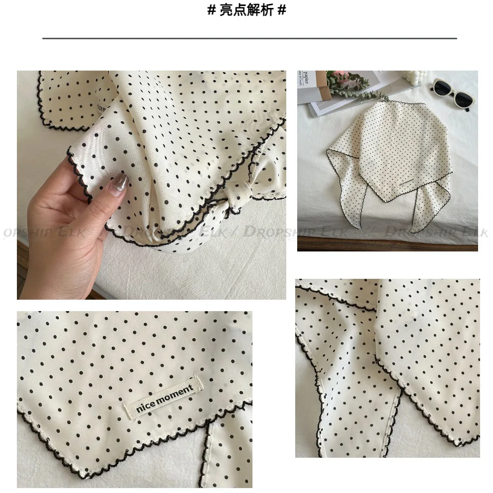 한국 스타일 도트 삼각형 실크 스카프 여성 여름 패션 다목적 얇은 목 스카프 하이 엔드 여행 넥타이 머리 머리 스카프