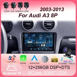 Car Radio Android 16 Carplay Auto For Audi A3 8P 2003-2013 2din Multimedia Player GPS Navigation Audio Stereo DSP 360 Camera 4G