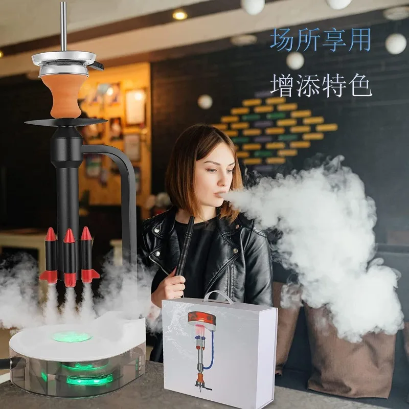 LED Hookah Set Rechargeable Shisha 1 Hose Complete Kit with Acrylic Base Colorful Light for Bar Party