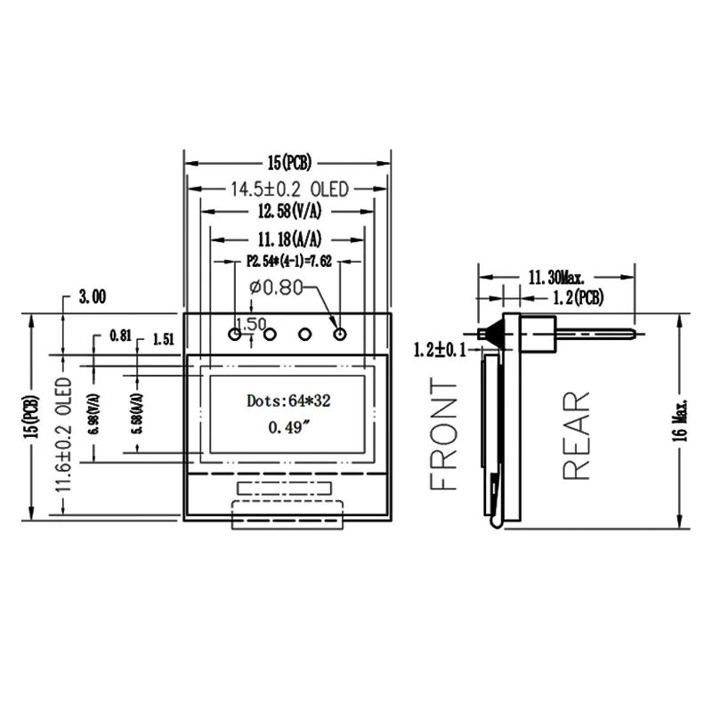 Módulo de exibição OLED de 0,49 polegadas SSD1315 64x32 Interface I2C Branco Monocromático - Módulo de tela LCD pequena COG de 4 pinos