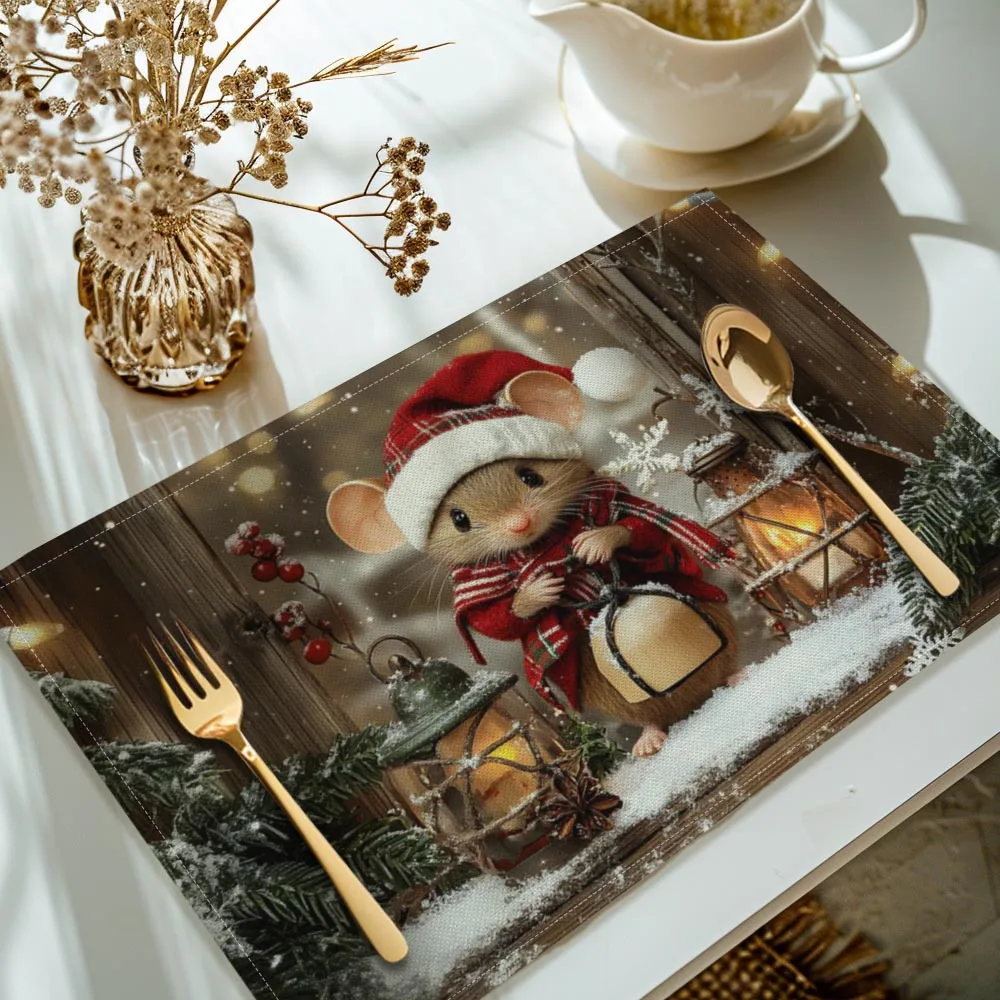 Suige Home Christmas Mouse Placemats - 30x40cm Polyester Table Mats, Rectangular Woven Dining Decor,  Kitchen