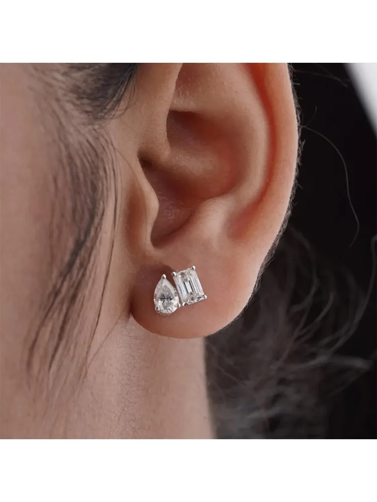 4cttw Emerald & Pear Cut Moissanite Diamanten Oorbellen voor Vrouwen GRA Gecertificeerd S925 Sterling Zilver Twee Steen Stud Oorbel Sieraden - afbeelding 2