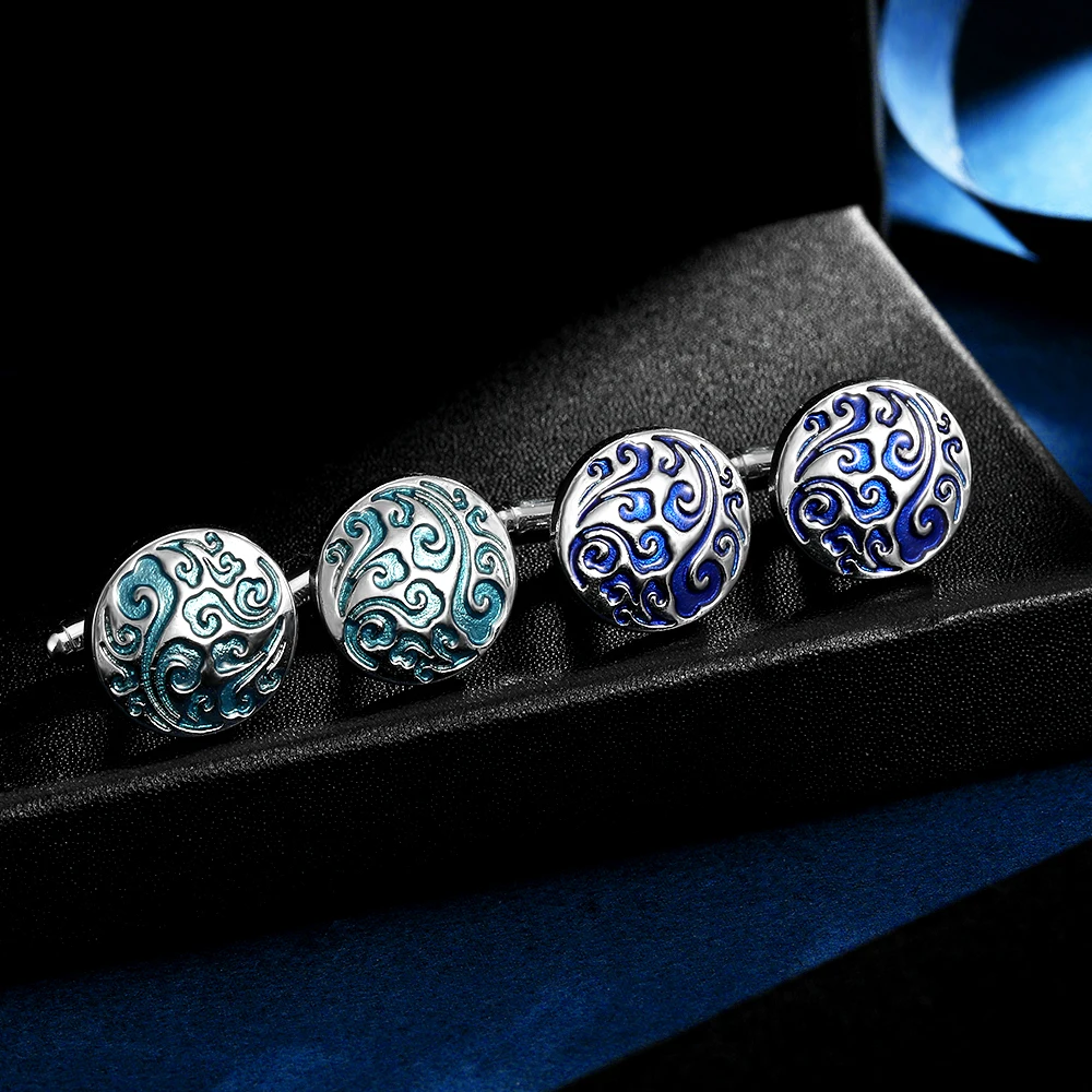 2 Teile/satz Vintage Wind und Wolke Muster Runde Manschettenknöpfe Für Herren Hemd Anzug Schmuck – Detail 4