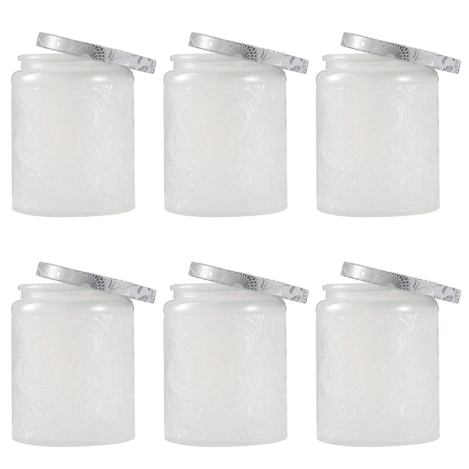 

6Pcs Glass Jars Embossed Thickened Round Making Containers DIY Scented Aromatherapy Storage Craft Jars