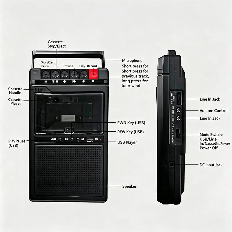 Portable Bluetooth Cassette Player Portable Tape Recorder To Shell USB Cassette Capture To Format Tape Music Player Microphone