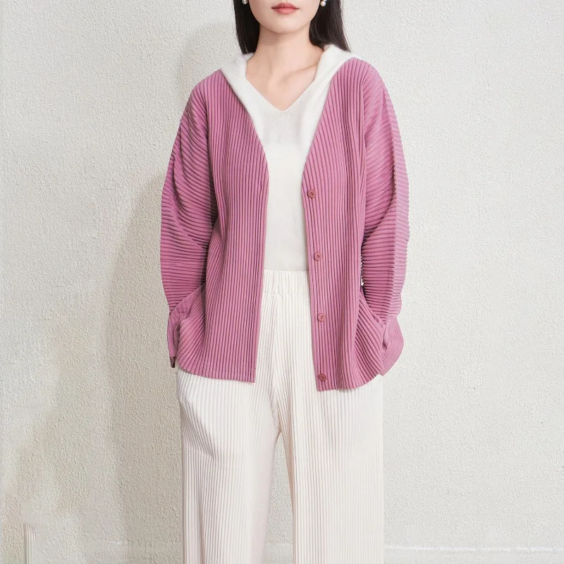 مياكي مطوي 2025 سترة الخريف الجديدة الإناث اليابانية الموضة البرية فضفاضة واحدة الصدر مطوي الخارجي سترة قصيرة بلوزة #2