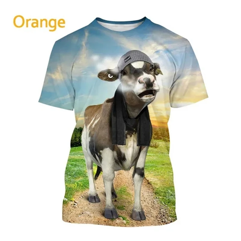 Hot Sale Cow Animal Personality T-shirt Funny 3D Animal Cow Men's And Women's Animal Pattern Round Neck Short Sleeve Top Female