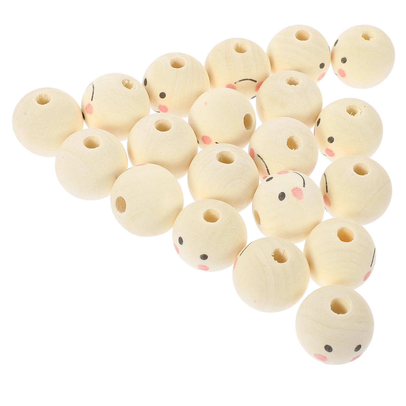 

20pcs Smiling Head Wooden Beads 20mm Diameter 4 5mm Hole Natural Wood Craft Round Small DIY Bracelets Jewelry Making
