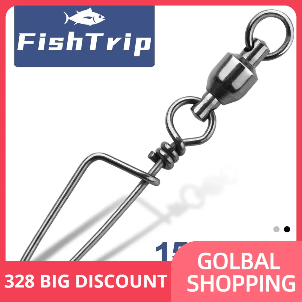 FishTrip Fishing Snap Swivels Ball Bearing Swivels with Stainless Steel Coastlock Snap Corrosion Resistant Black Nickel Coating