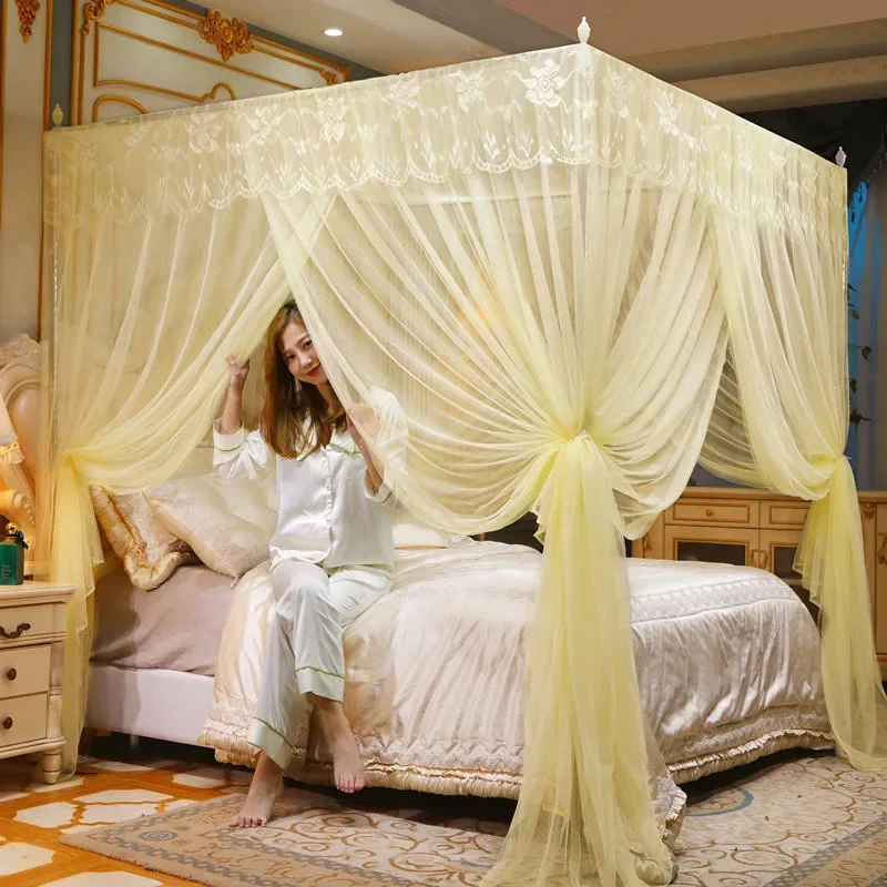 Palace Mosquito Net with Thickened Stainless Steel Bracket 3 Door Floor Lace Bed Curtain Princess Single Double Bed Canopy Nets