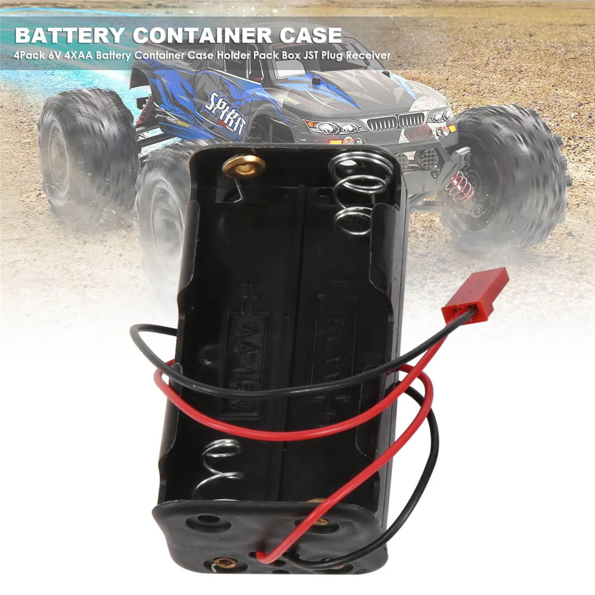 4Pack 6V 4XAA Battery Container Case Holder Pack Box JST Plug Receiver for HSP Redcat 1/8 1/10 RC Nitro Power Car Truck