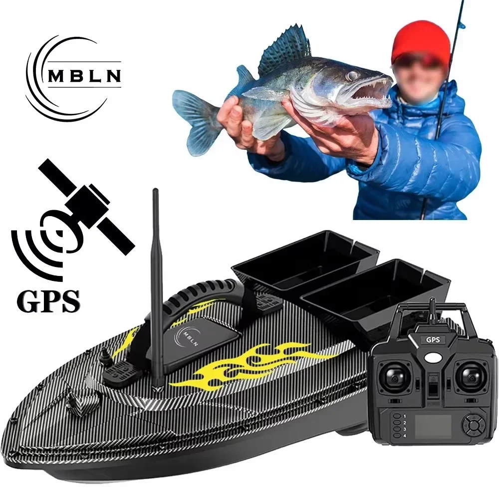 MBLN GPS fishing bait boat, two bait containers, automatic bait boat with remote control, 500 meters, suitable for outdoor VX