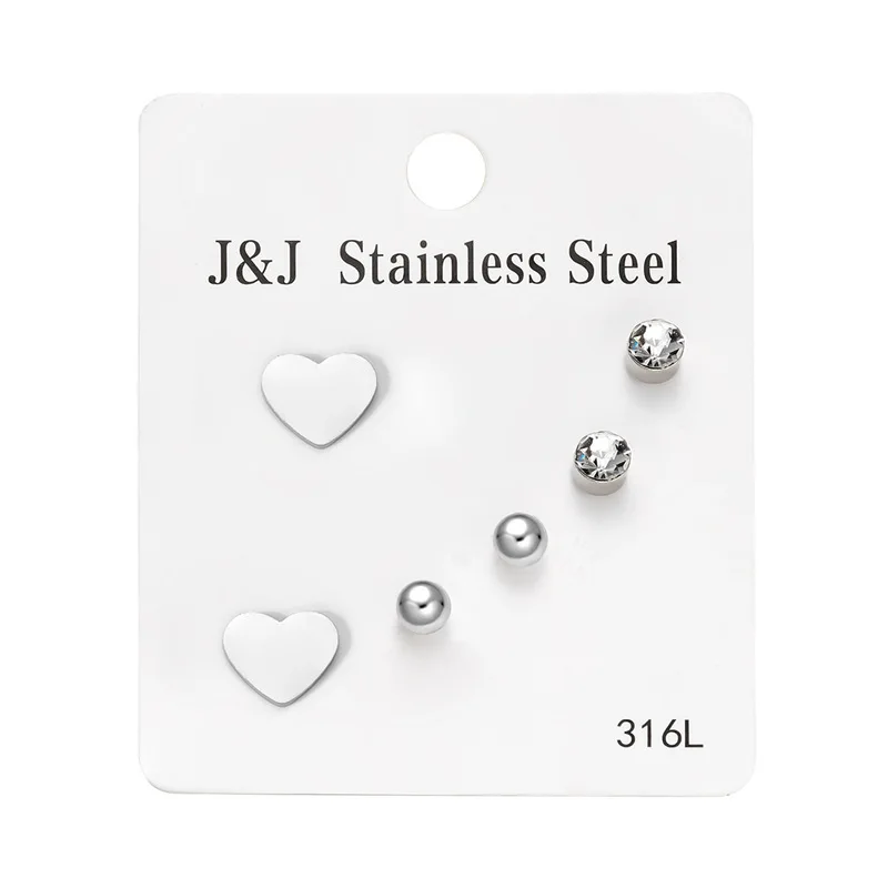 3 pairs of heart studded diamond combination card earrings set, fashionable earrings