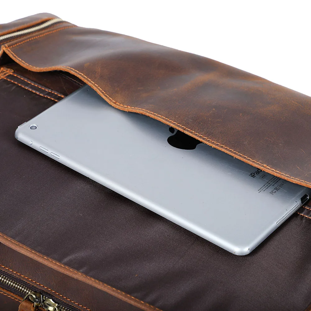 S.WORKER Luxuriöse Reisetasche aus Vollnarbigem Rindsleder im Vintage-Stil, Große Handgepäcktasche – Detail 13