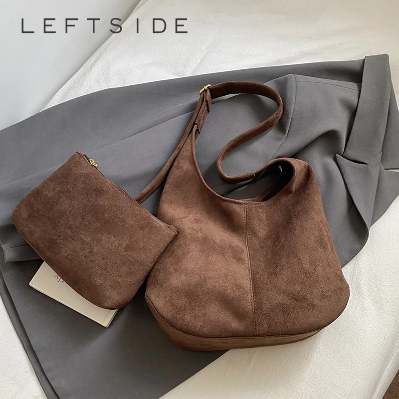 

LEFTSIDE Women's High Capacity Pu Leather Shoulder Bag 2025 Winter New Fashion Retro Hobo Bag Luxury Brand Designer Handbags