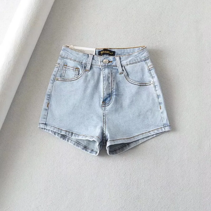 

Women High Waist Denim Shorts with Heart Pocket Slim Fit Stretch Hot Pants 2026 Summer Beach Clubwear