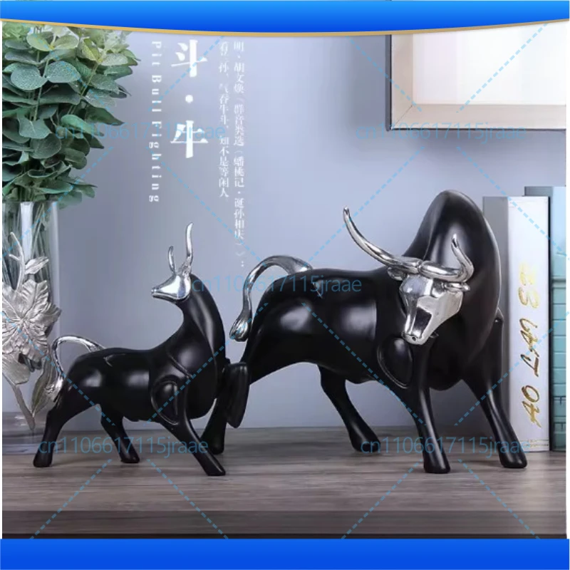 Modern Figurines Red and Black Bull Sculpture Resin Simulation Animal Statue Living Room Bookcase Crafts Accessories Home Decor