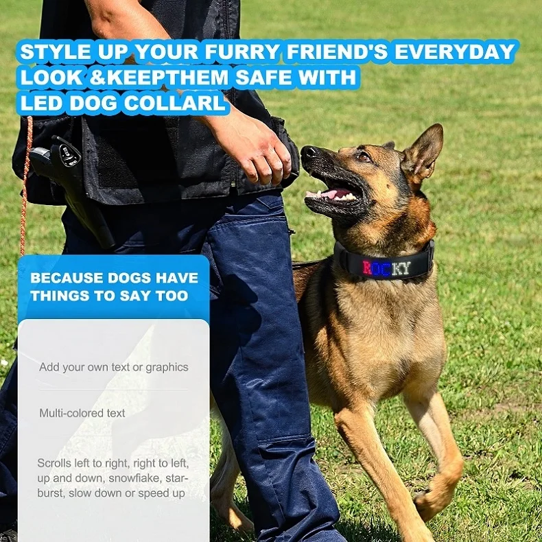 LED Pet Light Collar Display DIY Editable Rechargeable Traction Anti-loss Pet Accessories Dog Collar