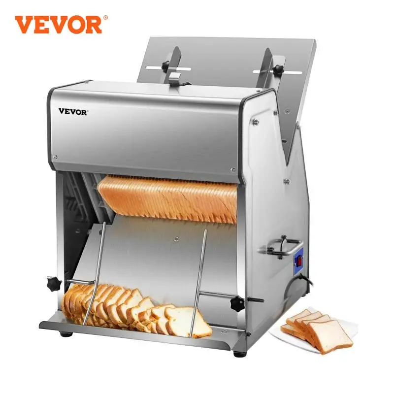 VEVOR Commercial Bread Slicer 370W Stainless Steel 12mm Blades Electric Bread Cutting Machine Kitchen Appliance Toast Processor