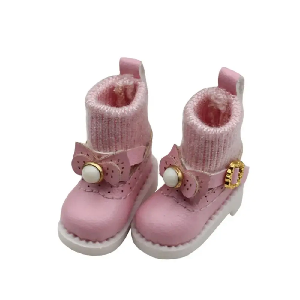

1 Pair Lovely Bow Tie Obitsu 11 Boots Mini GSC 1/12 Bjd Leather Shoes Golden Buttons Molly 1/12 Bjd Boots Gifts