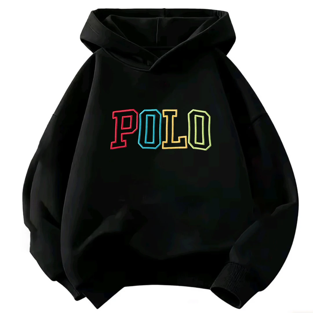 Kids Hoodie Colorful Gradient POLO Letter Print Long Sleeve Pullover Sweatshirt Boy Girl Casual Autumn Children Hooded Outerwear
