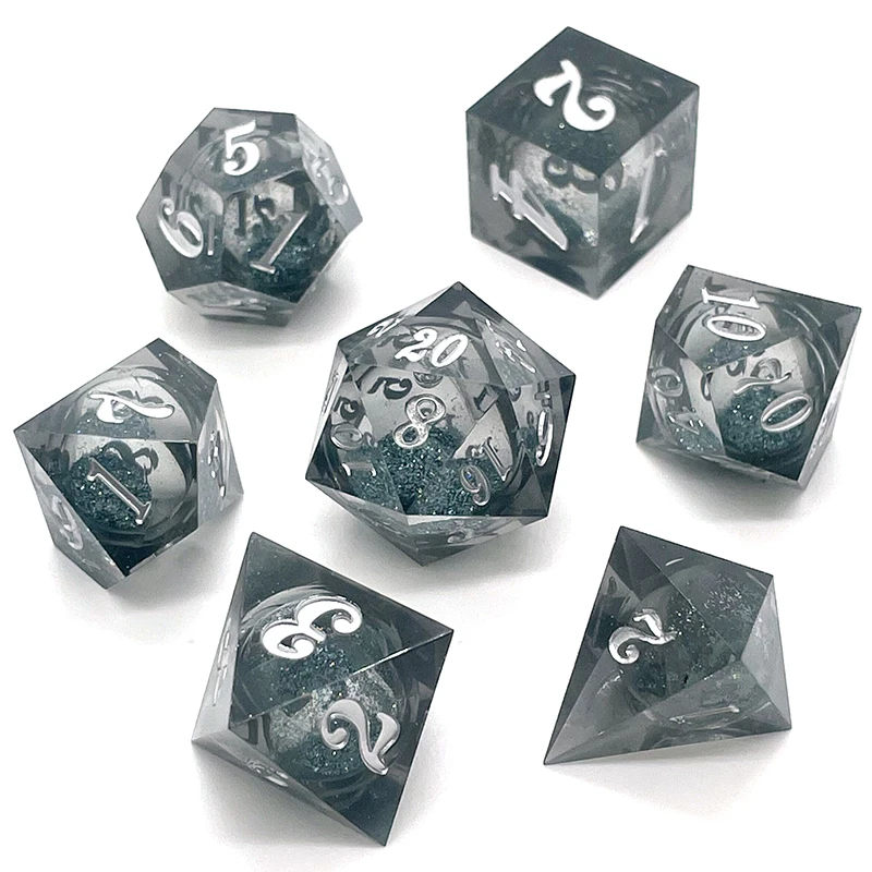 7PCS Sharp Resin Dice Set Liquid Core Mold Polyhedral Toy Multiplayer Role Game Digital Dices for Board Table Games Accessories