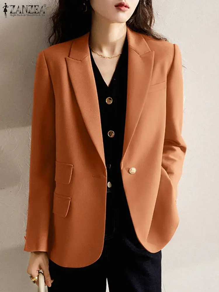 

ZANZEA Casual Elegant Lapel Neck Long Sleeve Solid Work Wear Autumn Suits Loose Thin Coats Holiday Outwear Fashion Women Blazer